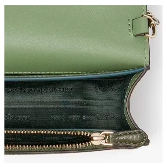 S Kate Spade Knott Flap Crossbody Bag Dark Green Leather Purse K6830 NWT $248 - Picture 9 of 11